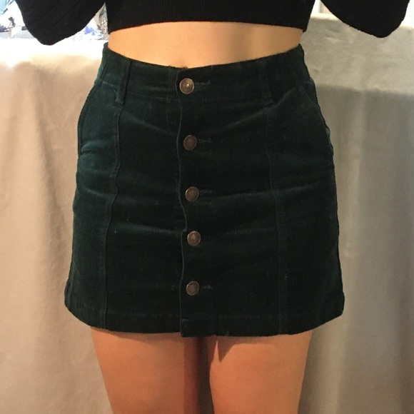 Forever 21 Button Up Corduroy Skirt Forest Green - Picture 5 of 14